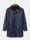 Mens Vintage Woolen Mid-Length Thicken Warm Loose Casual Overcoat - Navy