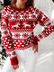 Christmas Print Long Sleeve O-neck Casual Sweater For Women - Red