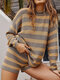 Striped Long Sleeve O-neck Sweater And Elastic Waist Shorts Suit For Women - Yellow