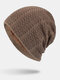 Men Winter Plus Velvet Striped Pattern Outdoor Long Knitted Warm Beanie Hat - Khaki