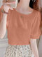 Solid Textured Short Sleeve Crew Neck Casual Blouse - Orange