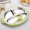 304 Stainless Steel Kids 3-Grid Home Cute Separation Shockproof Anti-hot Tableware Lunch Box Plate - Green