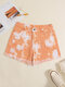 Shorts de mezclilla con cremallera y botones en el bolsillo rasgados con borlas y efecto teñido anudado - naranja