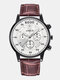 4 Colors Stainless Steel Leather Strap Men's Simple Business Multifunctional Pin Buckle Quartz Watch - Coffee Band White Case