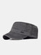 Men Washed Distressed Cotton Solid Color Sutures Letter Metal Label Breathable Sunscreen Military Cap Flat Cap - Black