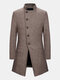 Mens Mid-long Wool Blends Coats Long Sleeve Diagonal Bottons Casual Jackets - Khaki