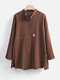 Embroidered Splited Long Sleeve Vintage Blouse For Women - Coffee