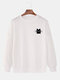 Mens Cute Black Cat Solid Color Simple Casual Pullover Sweatshirts - White