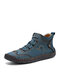 Men Lace-up Vintage Microfiber Leather Casual Business Ankle Boots - Blue