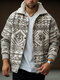 Mens Ethnic Geometric Print Plush Collar Loose Jacket Winter - Gray
