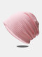 Women Dacron Knitted Solid Color Elastic Warmth Breathable All-match Beanie Hat - Pink