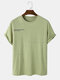 Mens Slogan Print Topstitching Crew Neck Cotton Short Sleeve T-Shirts - Green