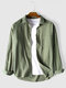 Mens Cotton Plain Solid Color Stripe Long Sleeve Shirts - Green