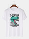 Mens Cartoon Dinosaur Letter Print O-Neck 100% Cotton Short Sleeve T-Shirts - White