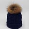 Pure Color Ski Slouch Fur Pompon Ball Beanie Beret Hat Crochet Knitting Thick Caps - Navy