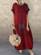 Vestido de manga curta com bolso e gola redonda estampa xadrez - Vinho vermelho
