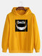 Mens Funny Letter Printing Cotton Casual Drawstring Hoodies - Yellow