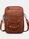 Women PU Leather Rivet Earphone Hole Vintage 6.3 Inch Phone Bag Crossbody Bags Shoulder Bag - Brown