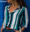 Women's Contrast Stripe Long Sleeve Shirt Tops - Green