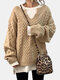 Solid Color Striped Long Sleeves Knitted Casual Sweater for Women - Camel