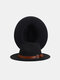 Unisex Woolen Felt Solid Color Buckle Strap Decoration Thicken Flat Brim Top Hat Fedora Hat - Black