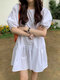Solid Color O-neck Patchwork Puff Half Sleeve Casual Dress - White