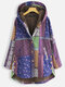 Bohenmia Print Patchwork Long Sleeve Hooded Plus Size Coat - Purple