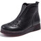 Leather Floral Decoration Slip Resistant Warm Lined Soft Sole Zipper Flat Boots - Black