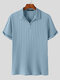 Mens Ribbed Knit Quarter Zip Short Sleeve Golf Shirt - Blue