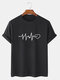 Mens Funny Electrocardiogram Print 100% Cotton Crew Neck Short Sleeve T-Shirt - Black