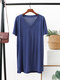 Solid Color V-neck Short Sleeve T-shirt - Blue