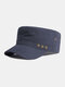 Men Cotton Solid Color Five-pointed Star Metal Label Casual Sunshade Military Cap Flat Hat - Navy