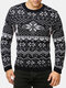 Mens Christmas Snowflake Pattern Knit Cotton Crew Neck Slim Fit Sweaters - Black