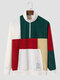 Mens Color Block Patchwork Half Zip Corduroy Pullover Sweatshirts - Apricot
