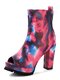 Plus Size Women Stylish Silk Printing Peep Toe Chunky Heel Short Boots - Multicolor