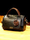 Vintage Flower Decor Genuine Leather Exquisite Hardware Multi-Pockets Multi-Carry Handbag - Black
