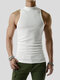 Mens Solid Half Collar Sleeveless Knit Tank - White