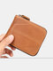 Menico Men Genuine Leather Vintage Zip Design Durable Short Wallet Large Capacity Tri-fold Wallet - Brown
