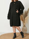 Plus Size Solid Color Comfy Tassel Sleeve O-neck Casual Dress - Black
