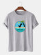 Mens 100% Cotton Cartoon Dinosaur Graphic Print Breathable Thin Casual T-Shirt - Gray