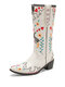 Large Size Women Floral Embroidered Almond-toe Low Heel White Cowboy Boots - White