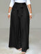 Women Solid Tie Waist Casual Wide Leg Pants With Pocket - Black