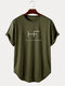 Mens Letter Print Sporty Short Sleeve Curved Hem T-Shirt - Dark Green