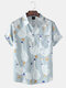 Mens Cartoon Goose Print Button Up Short Sleeve Shirts With Pocket - Blue