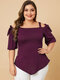 Solid Color Off Shoulder Knotted Plus Size Casual T-shirt for Women - Purple
