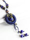 Ceramics Alloy Vintage Weave Leaf Sweater Necklace - Blue