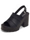 Sandálias de salto alto femininas plus size na moda vintage casual colorblock - Preto