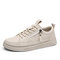 Men Daily Side Zipper Lace Up Casual Round Toe Skate Shoes - Beige