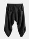 Mens Corduroy Casual Ethnic Style Calf-Length Loose Drawstring Harem Pants - Black