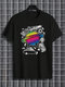 Herren-T-Shirts mit Cartoon-Planeten-Aufdruck, Rundhalsausschnitt, lässig, kurzärmelig, Winter - Schwarz